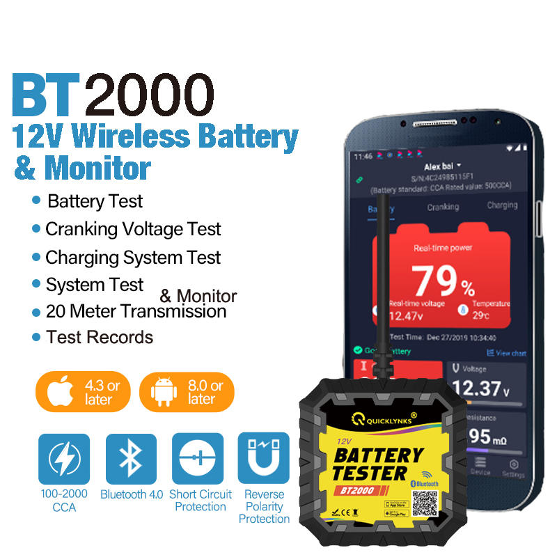 Portable Auto Tool Car Battery Tester 12V Load Battery Condition Analyzer Auto Battery Tester Car Battery Diagnostic Tool BT1000