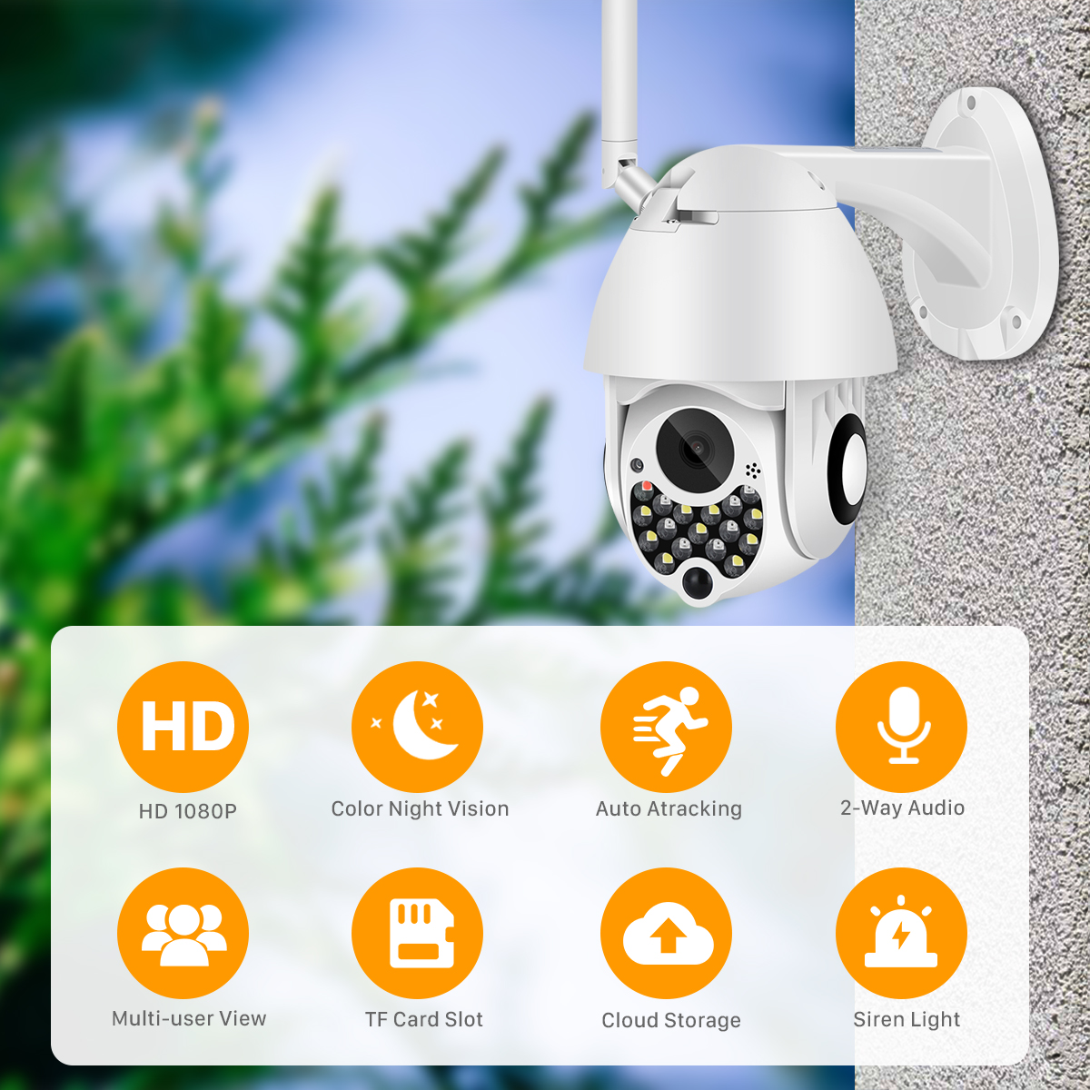 Dual-Light Wireless 1080P PTZ Camera Outdoor IP66 Waterproof Two-way Audio WIFI 2MP CCTV Security Camera