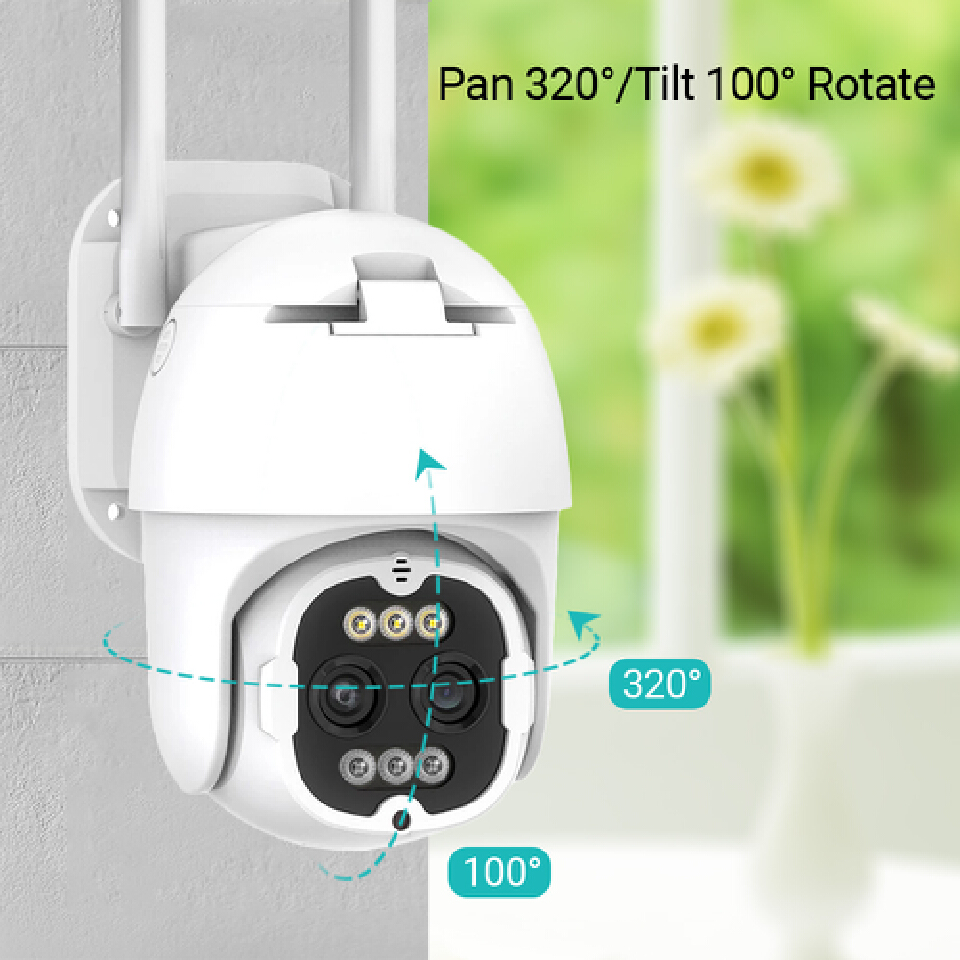 PTZ WIFI Camera 8X Hybrid Zoom 2.8+12mm Dual Lens Waterproof Outdoor AI Human Tracking Auto Zoom Surveillance Cam