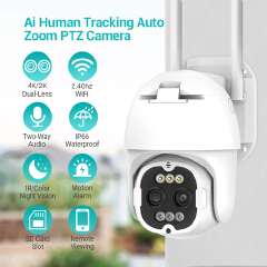 PTZ WIFI Camera 8X Hybrid Zoom 2.8+12mm Dual Lens Waterproof Outdoor AI Human Tracking Auto Zoom Surveillance Cam