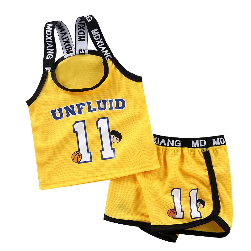 Girls Basketball T-shirt Suspender Sports Quick Drying Suit Boys 2022 Summer Sleeveless Shorts Two-piece Set 2-8 Years Old