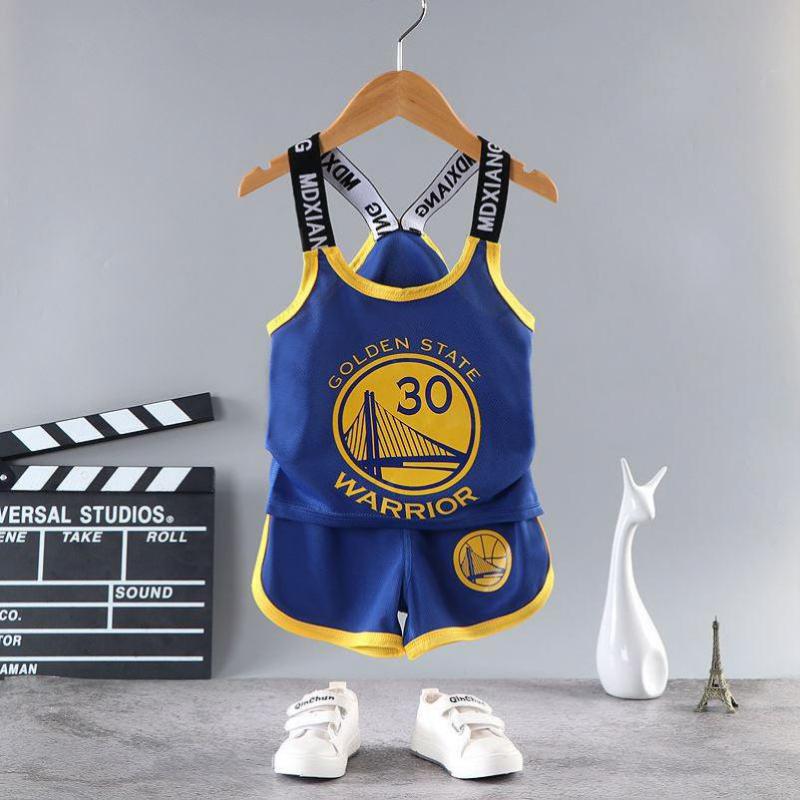 Girls Basketball T-shirt Suspender Sports Quick Drying Suit Boys 2022 Summer Sleeveless Shorts Two-piece Set 2-8 Years Old
