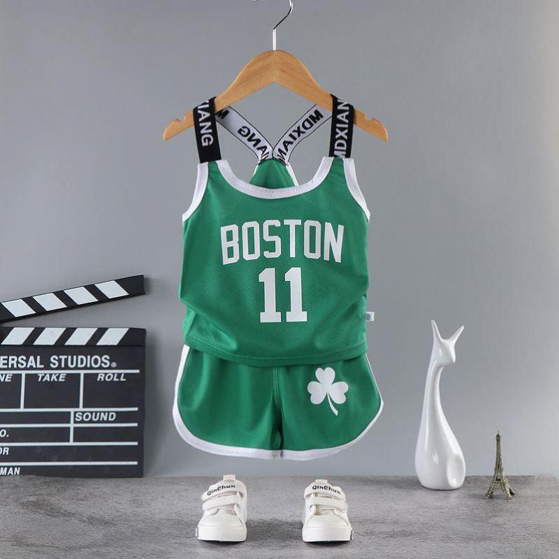 Girls Basketball T-shirt Suspender Sports Quick Drying Suit Boys 2022 Summer Sleeveless Shorts Two-piece Set 2-8 Years Old
