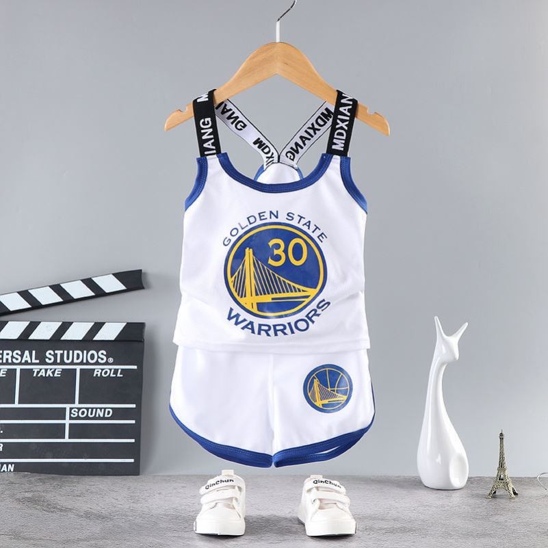Girls Basketball T-shirt Suspender Sports Quick Drying Suit Boys 2022 Summer Sleeveless Shorts Two-piece Set 2-8 Years Old