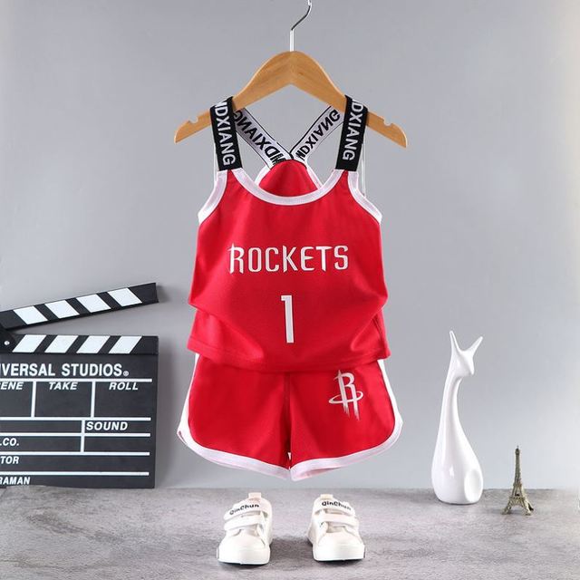Girls Basketball T-shirt Suspender Sports Quick Drying Suit Boys 2022 Summer Sleeveless Shorts Two-piece Set 2-8 Years Old