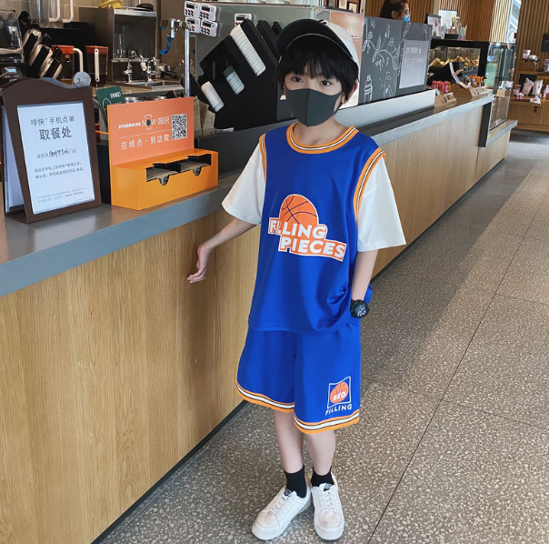 Children's Basketball Clothes 2021 Summer Boy's Sports Letter Suit Casual Short Sleeve T Shirt Pants 2Pcs Kids Vacation Outfits