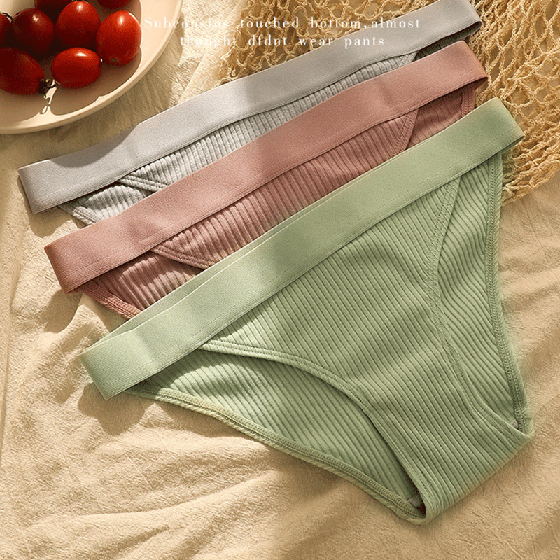 3pcs Womens Cotton Briefs Comfortable Low Waist Female Panties Elastic Ventilation Ladies Briefs Sexy Underpants For Women