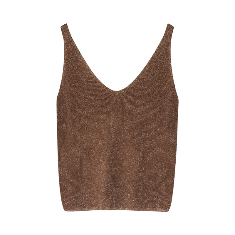 1pc Sexy V Neck Sleeveless Vest T Shirt  Sexy Knitted Top Tank Women Summer T Shirt Ladies Slim Strap Short Tops