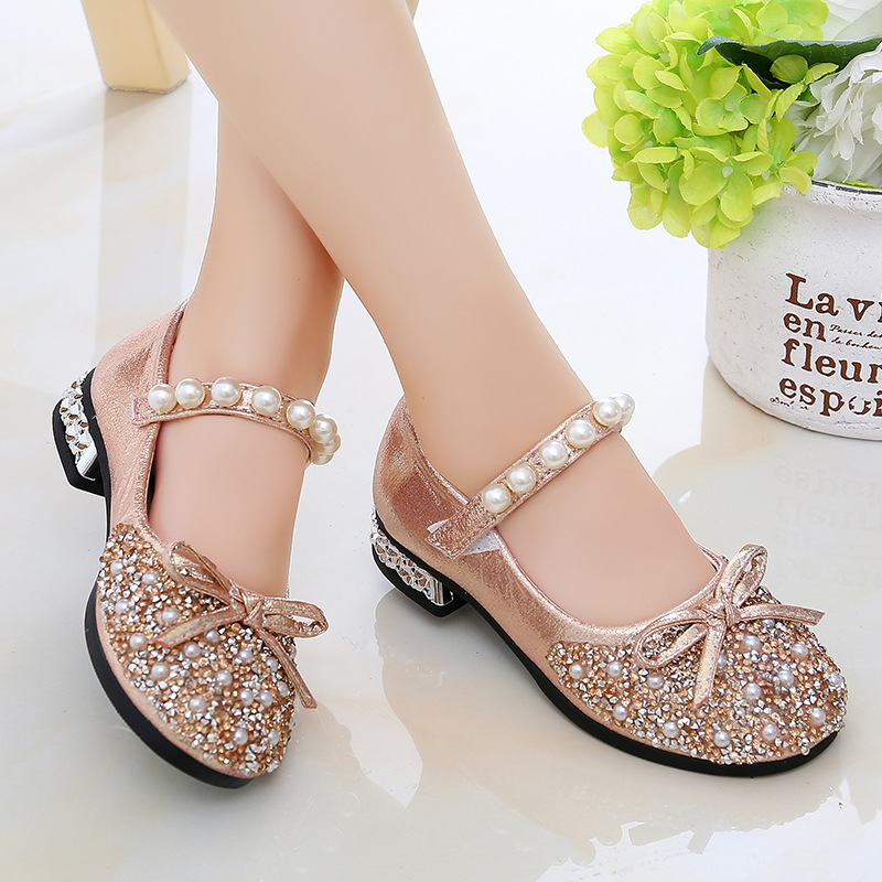 Girls Princess Crystal Leather Shoes Breathable Children Flats Casual Shoes Fashion Rhinestones Design Kids Dress Party Shoes Oxfords