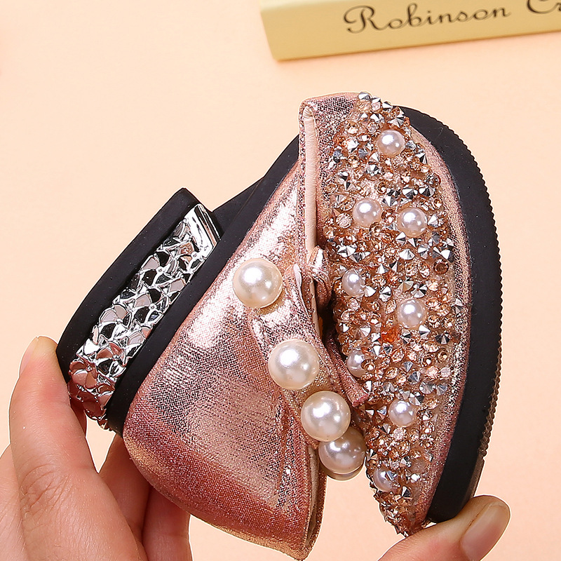 Girls Princess Crystal Leather Shoes Breathable Children Flats Casual Shoes Fashion Rhinestones Design Kids Dress Party Shoes Oxfords