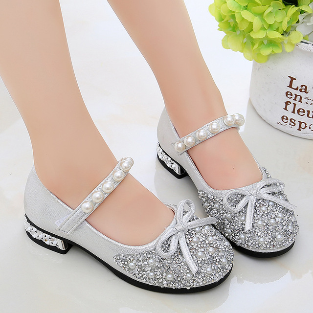 Girls Princess Crystal Leather Shoes Breathable Children Flats Casual Shoes Fashion Rhinestones Design Kids Dress Party Shoes Oxfords