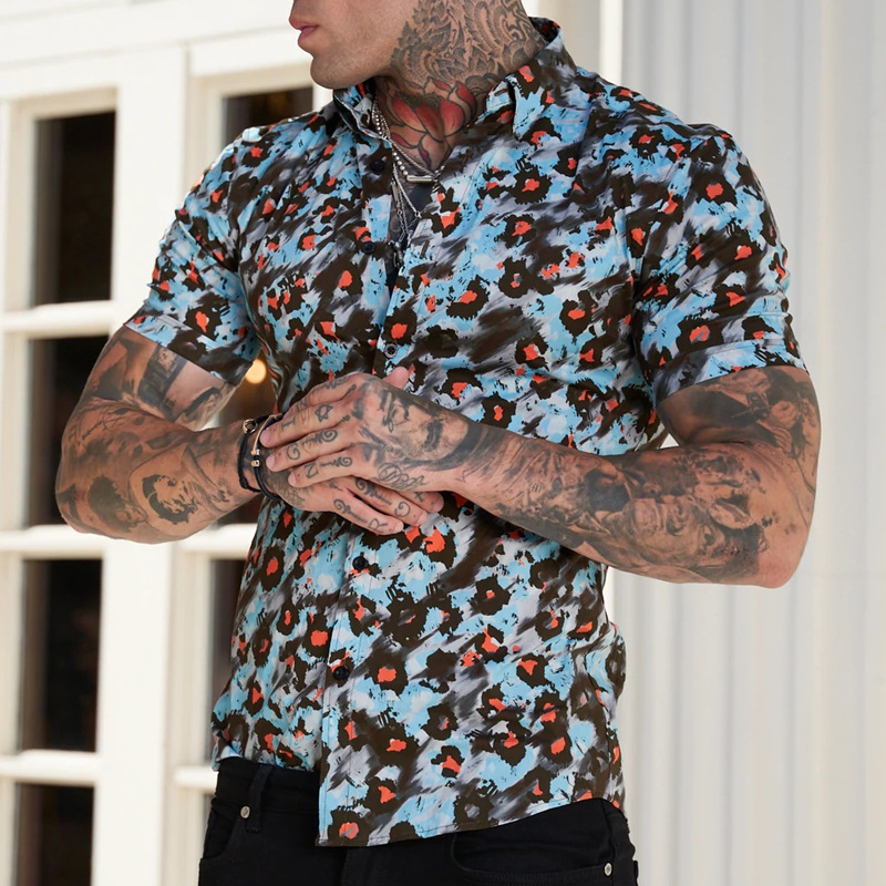 Fashion Casual Short sleeves Solid Shirt Super Slim Fit Male Social Business Dress Shirt Brand 2022 Men Fitness Sports Clothing