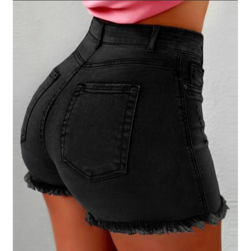 1PC Women's Denim Shorts New Summer Lady Clothing High Waist Jeans Shorts Fringe Frayed Ripped Casual Hot Shorts With Pockets