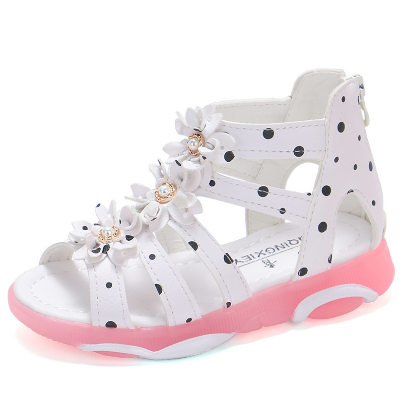 Princess Floral Sandals For Girls Little Big Kids Roman Sandals Children Gladiator Beach Sandals With Pearls Sweet Soft 21-36 Sandals Girls' Shoes