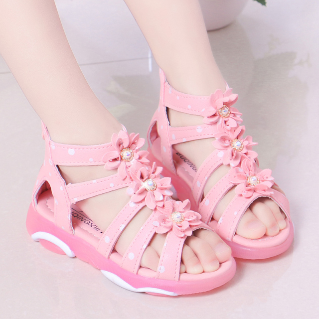 Princess Floral Sandals For Girls Little Big Kids Roman Sandals Children Gladiator Beach Sandals With Pearls Sweet Soft 21-36 Sandals Girls' Shoes