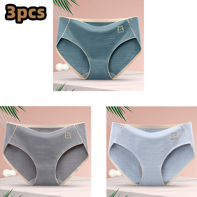 3 Pcs Women's Underpants Soft Cotton Panties Girls Solid Briefs Striped Panty Sexy Lingerie Female Underwear Panties
