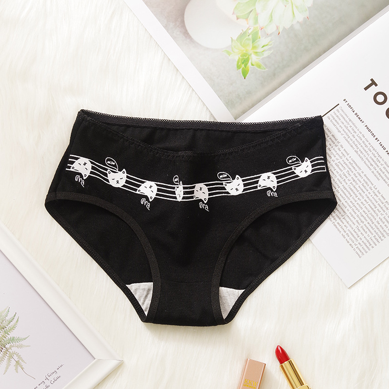 5PCS Cartoon Cat Fish Briefs Cotton Women's Underwear Sexy Panties Female Underpants Solid Color Girls Pantys Lingerie