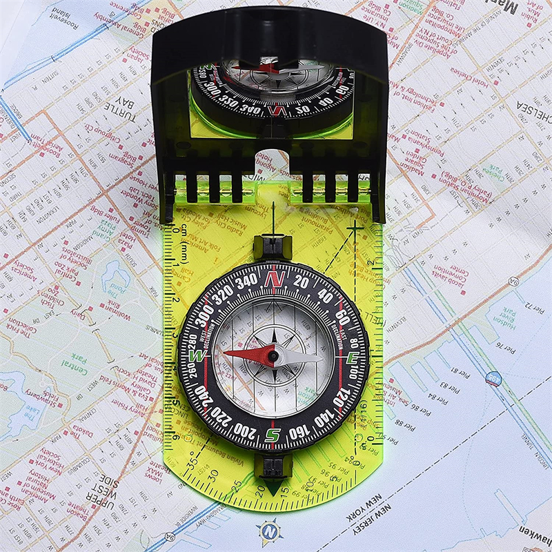 Compass Scale Map Ruler Mirror Compass With Flip Multifunctional For Outdoor Hiking Camping Survival Guiding Tool Compass