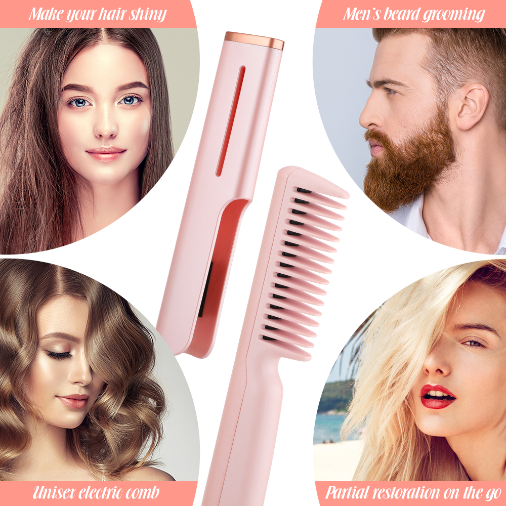 2 In1 Straightening Hair brush curls hot comb Electric Professional Smoothing Hairbrush Beard modeling iron Man untangling brush
