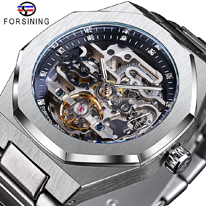 Automatic Watch 3D Diamond Skeleton Hollow Men's Wristwatches Luminous Military Watches Tourbillon Mechanical Watches