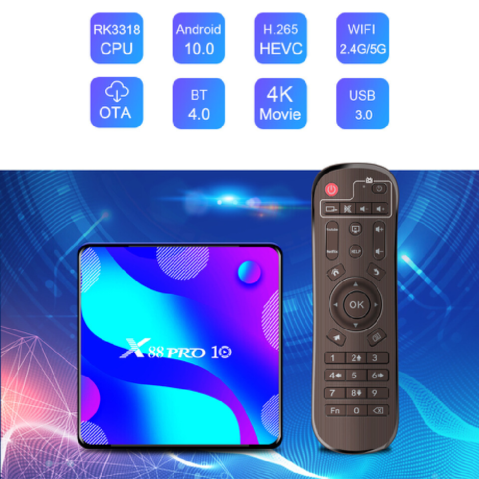 Android 10.0 x88 pro 10 TV box 2GB+16GB / 32GB / 64GB / 128GB RK3318 4K HD iptv set top box TV receiver x88pro android 10