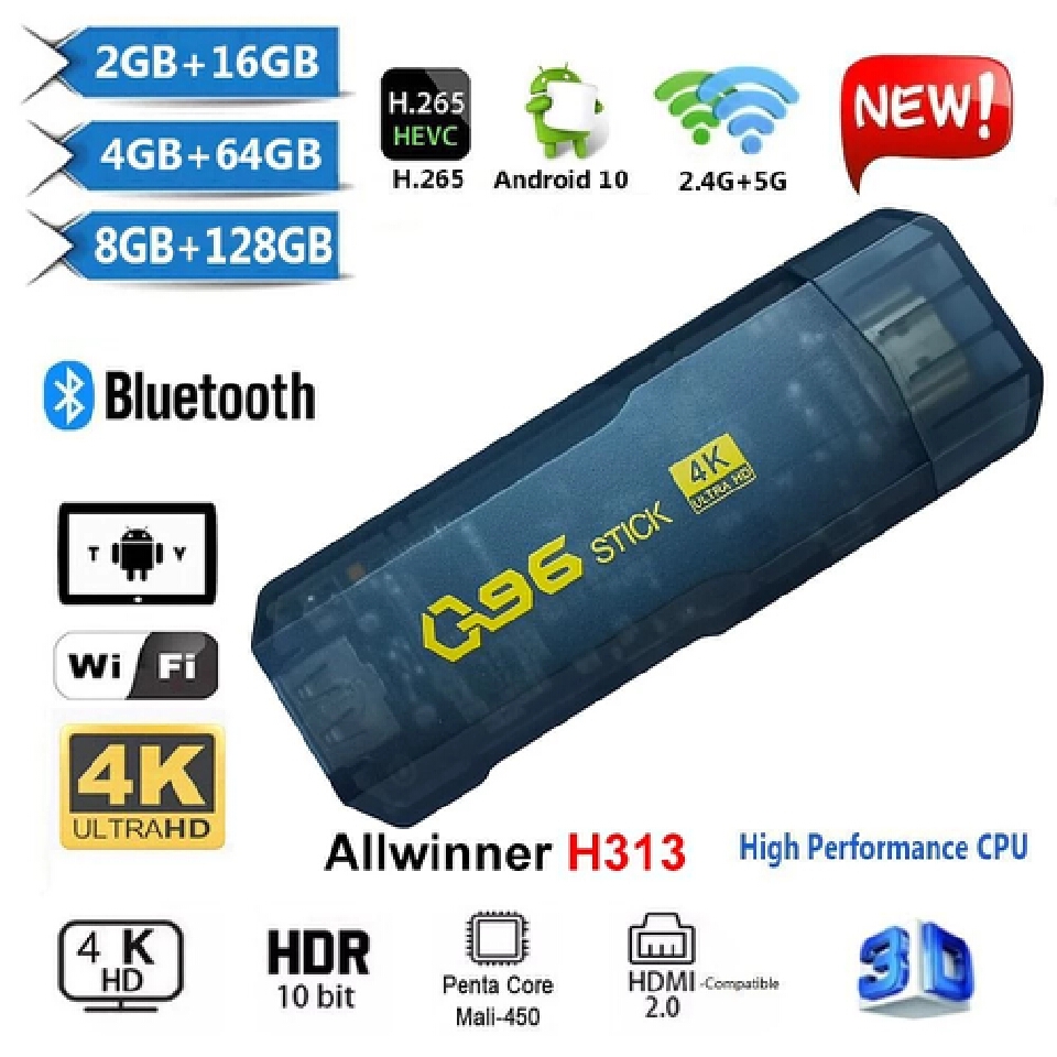 Q96 tv Dongle TV Stick Smart TV Box Home Theater 2.4/5G Dual WIFI Bluetooth Allwinner H313 Android 10 Set Top Box