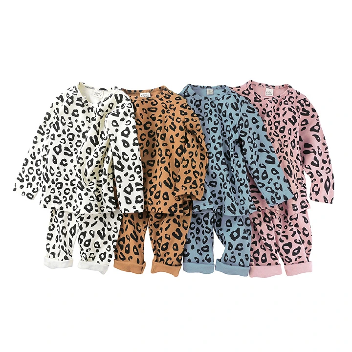 Baby Kids Pajamas Sets Print Leopard Cotton Boys Sleepwear Suit Autumn Girls Pajamas Long Sleeve Pijamas Tops+Pants 2pcs