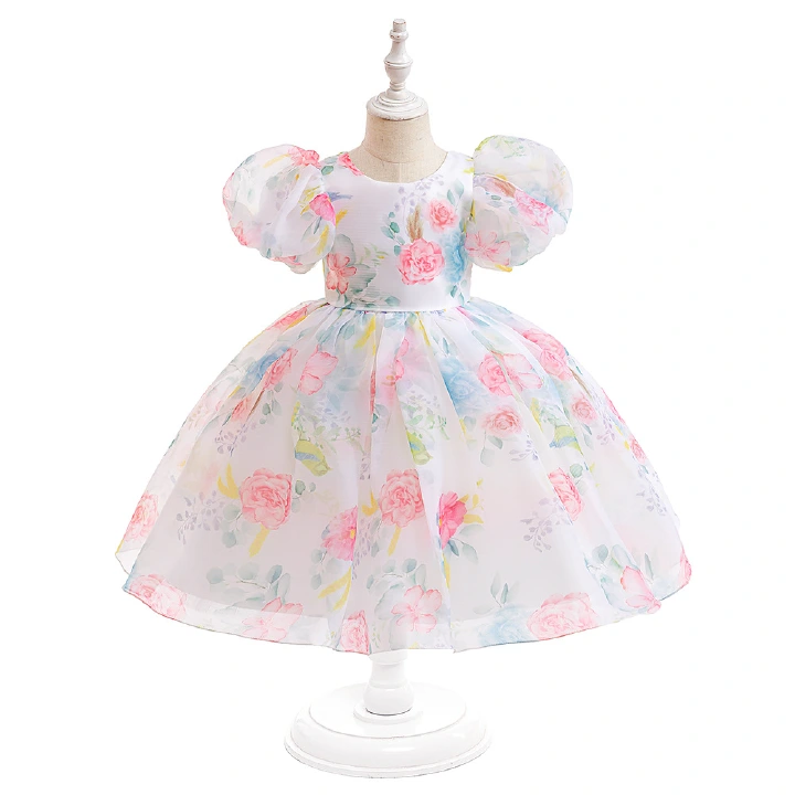 Summer new organza print children's dresses flower girl dresses princess dresses girls dresses high-end