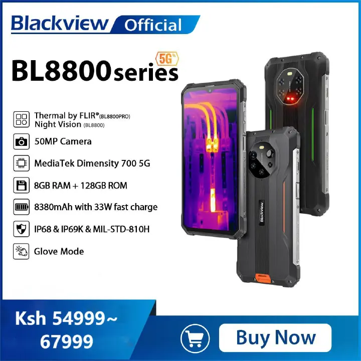 Blackview BL8800 & BL8800 Pro 5G Rugged 6.58" 8GB+128GB Moble Phones 50MP+5MP 8380mAh Thermal Imaging Camera FLIR® Smart Phone Cell Phone