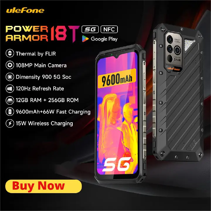 Ulefone Power Armor 18T 12GB+256GB 9600mAh 66W 6.58inch moblie phone Global version Rugged Phone Thermal Imaging Camera FLIR® smartphone