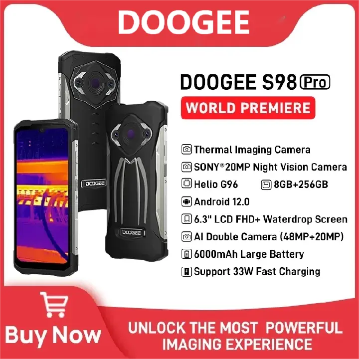 DOOGEE S98 Pro smart phone rugged mobile phone thermal imaging camera mobile phone 20MP night vision mobile phone Helio G96 8+256GB 6.3 inch mobile phone