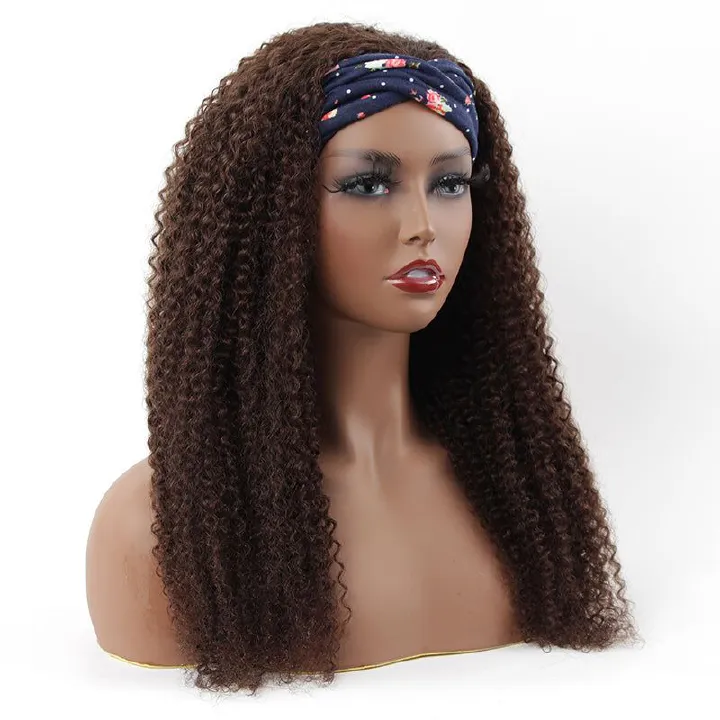 Curly brown headband wig