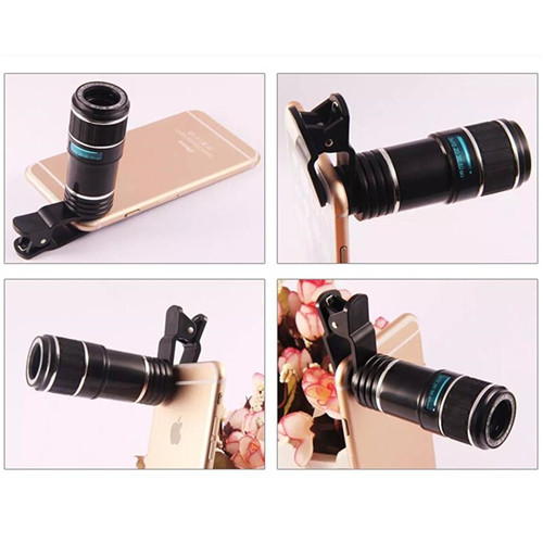 Universal Optical Zoom Lens 12X Zoom Manual Focus Removable Telescope Clip-on Camera Telephoto Lens