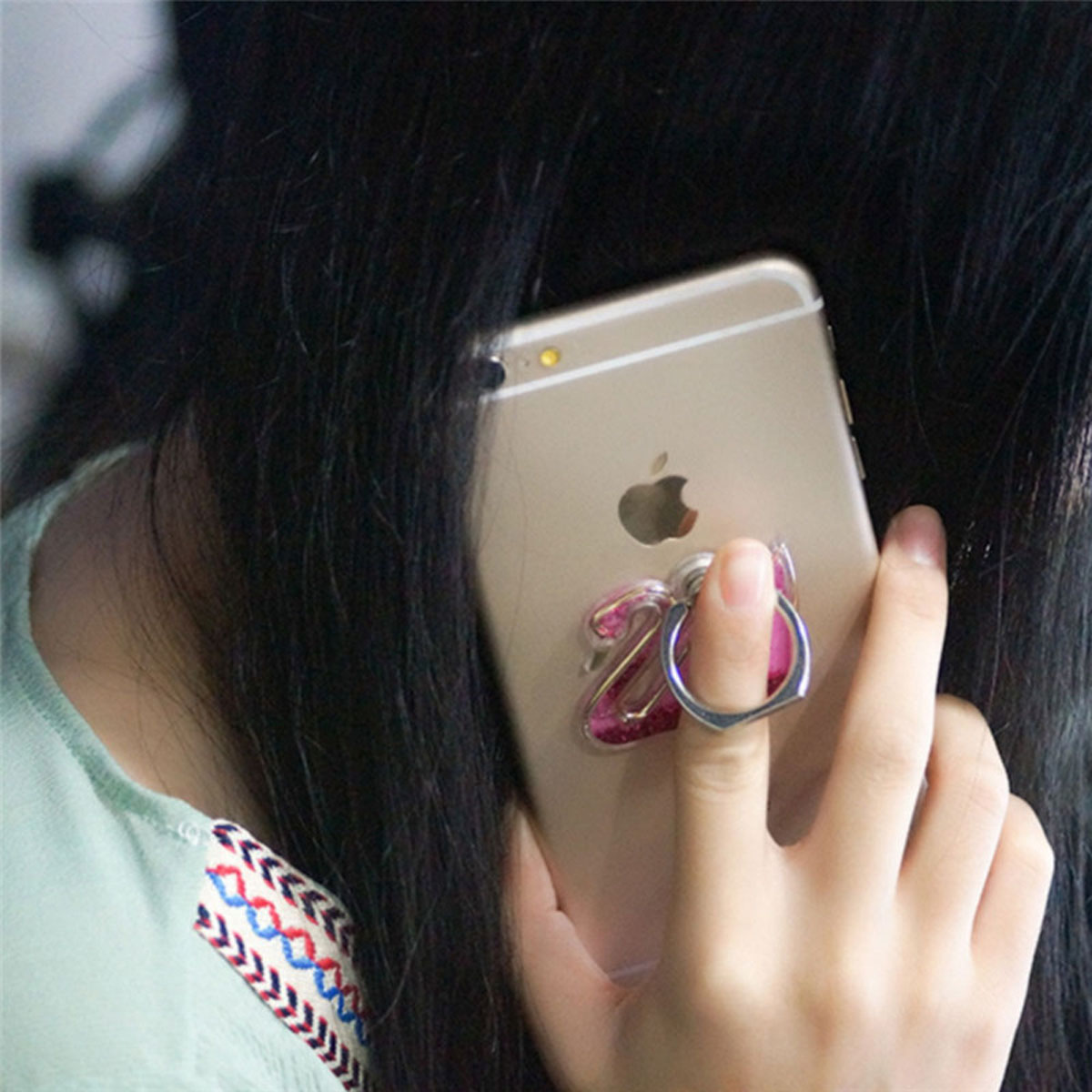 360 Degree Universal Quicksand Swan Finger Ring Stand Buckle Mobile Cell Phone Holder