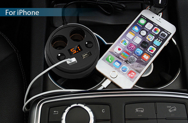 Cup Car Charger Multi-function Display Voltage  2 USB Car-charger  Cigarette Lighter Splitter