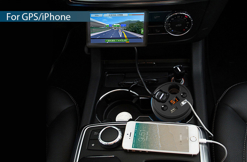 Cup Car Charger Multi-function Display Voltage  2 USB Car-charger  Cigarette Lighter Splitter