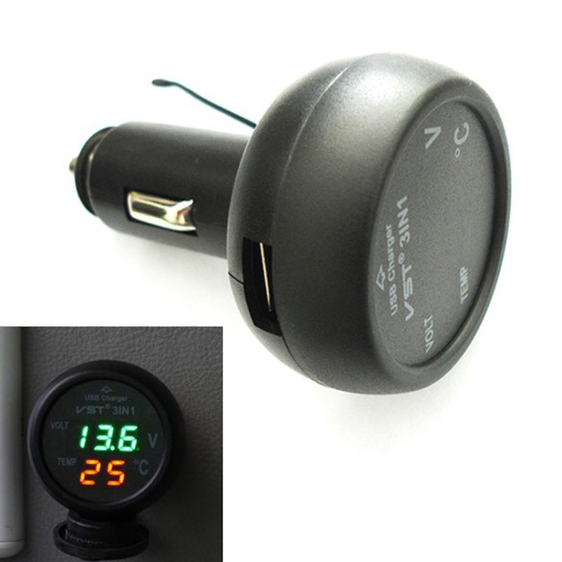 Car USB Charger Thermometer Voltage Meter Monitor Cigarette Lighter  Charger for Phone
