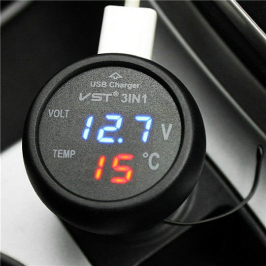 Car USB Charger Thermometer Voltage Meter Monitor Cigarette Lighter  Charger for Phone