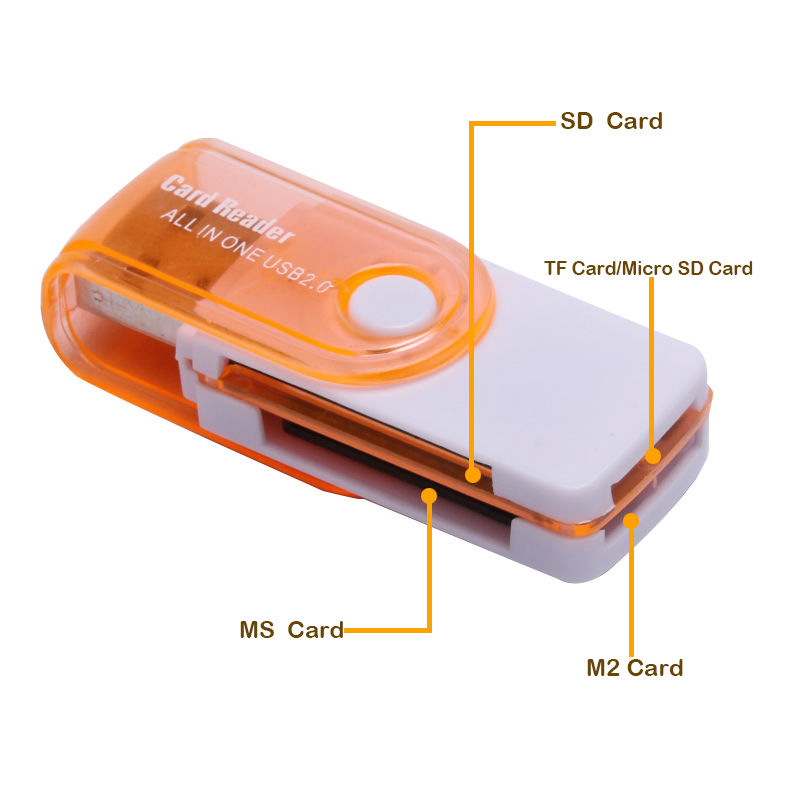 Multi-Function USB Card Reader Rotatable Memory Card Reader  4 in 1 SD TF MS M2 Memory Card