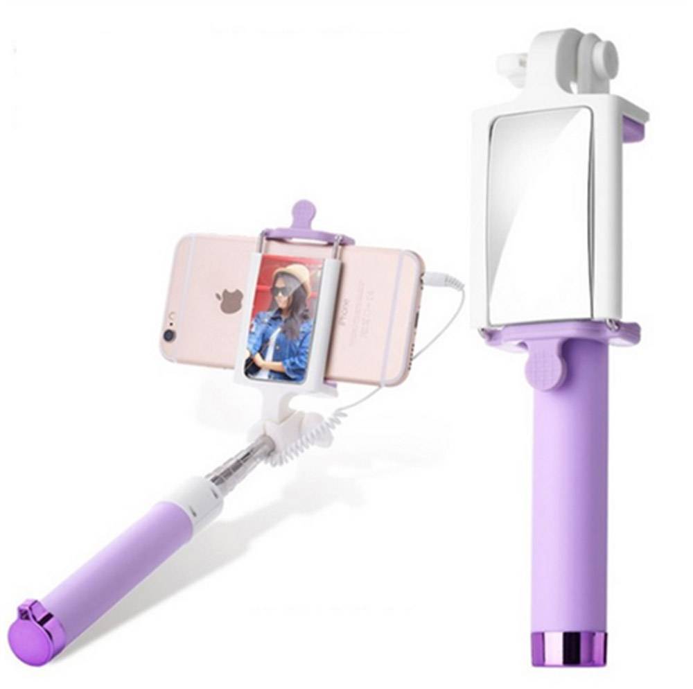 3.5MM AUX Universal Phone Selfie Stick  Mini Foldable Tripod Mirror Wired Selfie Sticks