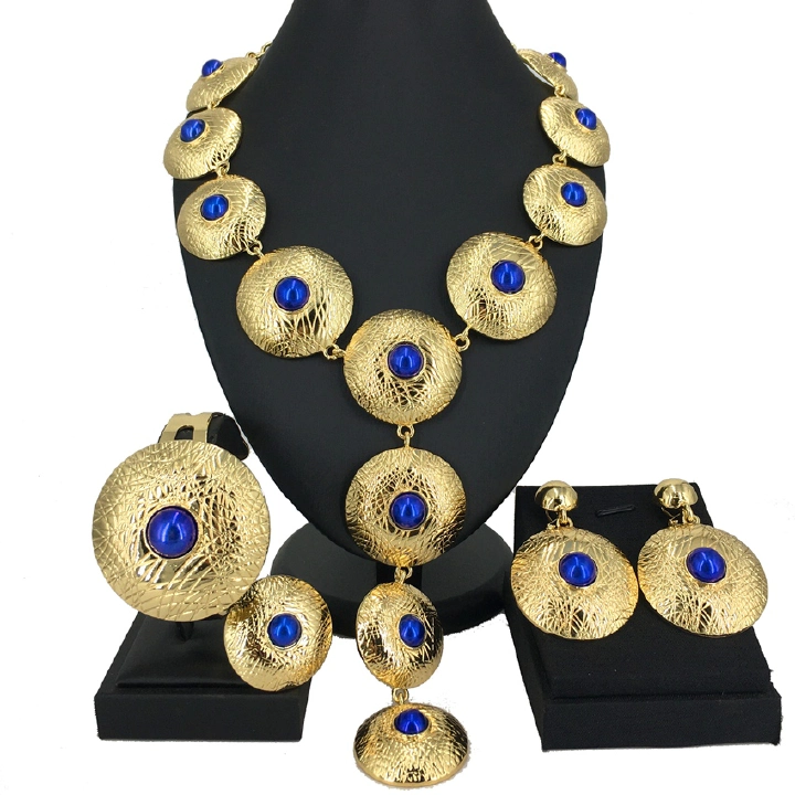 Fashion European and American Jewelry Pendant Earrings Bracelet Set Fashion Bride Decoration 5 Pieces One Set Gift Plating 24K Gold Women's Exclusive Gift Original Design Jewelry