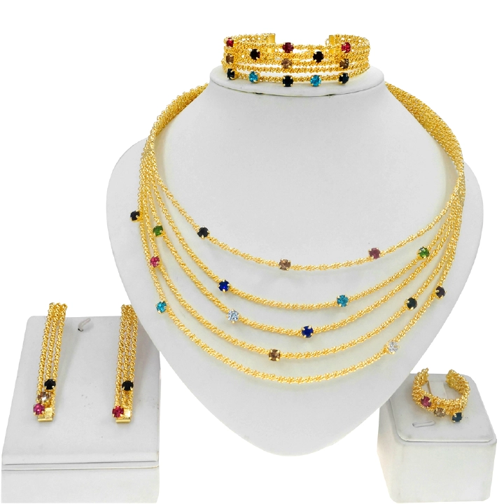 Fashion European and American Jewelry Pendant Earrings Bracelet Set Fashion Bride Decoration 5 Pieces One Set Gift Plating 24K Gold Women's Exclusive Gift Original Design Jewelry