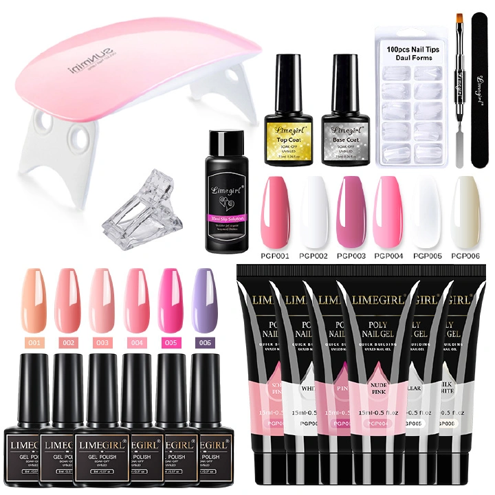 Nail Extension Professional Full Poly UV Gel Manicure Kit Semi Permanent Polygels Nail Kit With Lamp Poly Nail Gel Extension Set