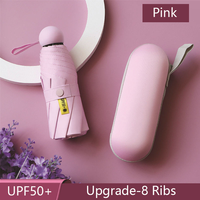 8-Ribs Mini Sun Umbrella Portable Pocket Capsule Umbrella Sun Protection UV Folding Umbrella Parasol with Box