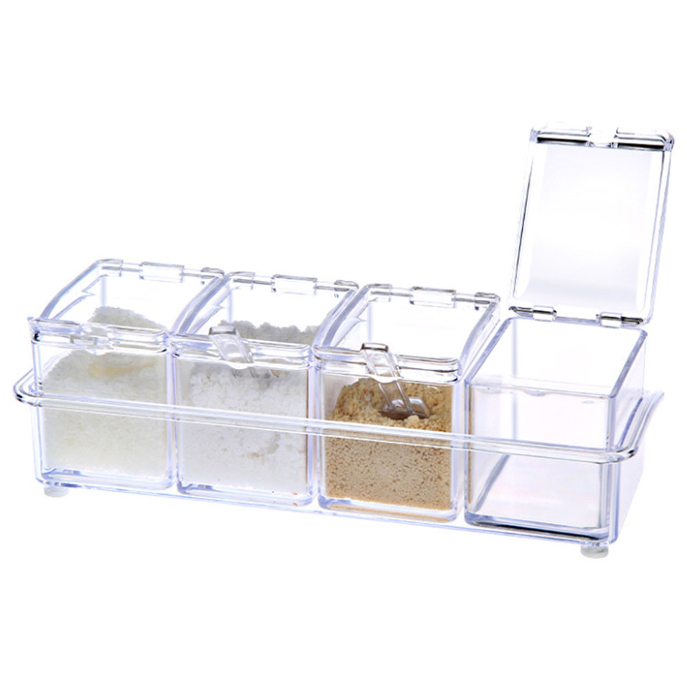 Transparent Seasoning Jar With Spoon Spice Pots Sugar Salt Storage Box Mutifunction Sealed Can Set Household Kitchen Supplies