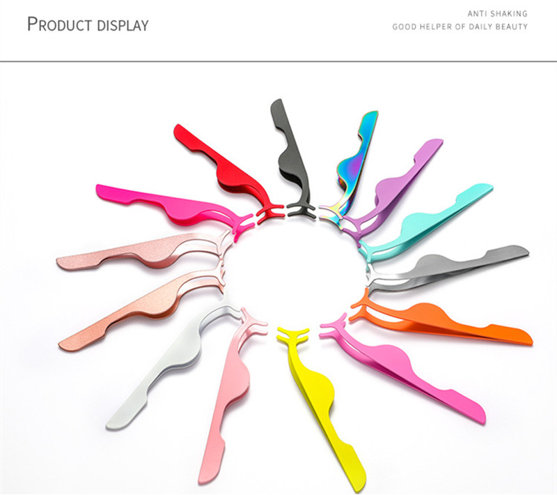 False Eyelash Tweezers Extension Clip T-shape Fake Eyelash Curler Stainless Steel Nipper Tool Fish Tail Clamp Makeup Tools view 2