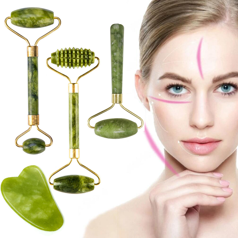 Face Natural Jade Stone Facial Natural Scraper Massager Jade Roller for Face Lifting Gua Sha Body Back Slimming Massage Roller
