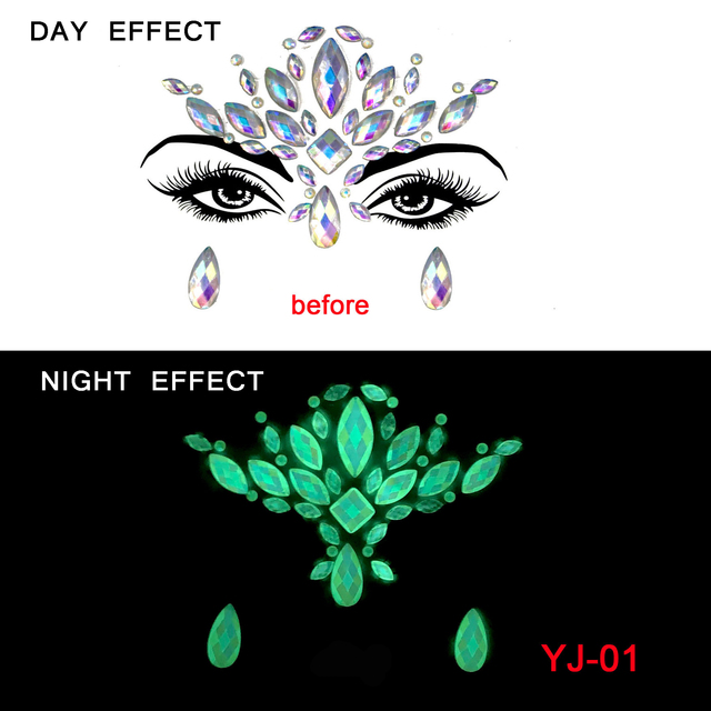 Halloween Face Decoration Tattoo Crystal Diamond Eyebrow Luminous Rhinestone Sticker Masquerade Bar Party Glowing Face Sticker