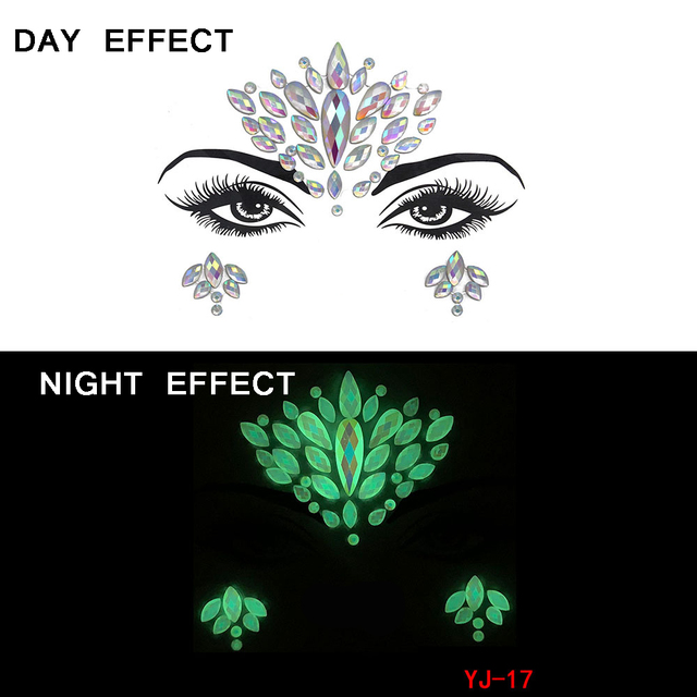 Halloween Face Decoration Tattoo Crystal Diamond Eyebrow Luminous Rhinestone Sticker Masquerade Bar Party Glowing Face Sticker view 2
