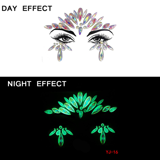 Halloween Face Decoration Tattoo Crystal Diamond Eyebrow Luminous Rhinestone Sticker Masquerade Bar Party Glowing Face Sticker view 3